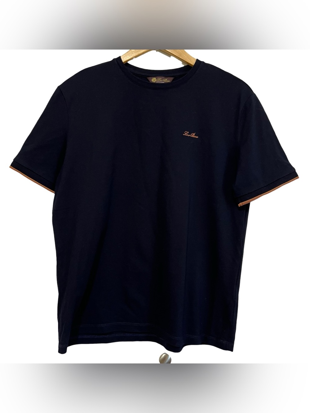 Loro Piana Premium Navy Short Sleeve Crew Neck Shirt Embroidered Logo XL